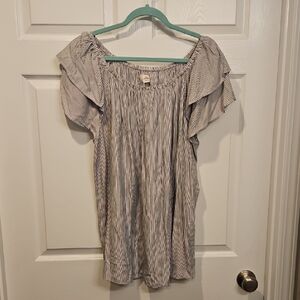 Terra & Sky Ruffled Striped Blouse - Black and White